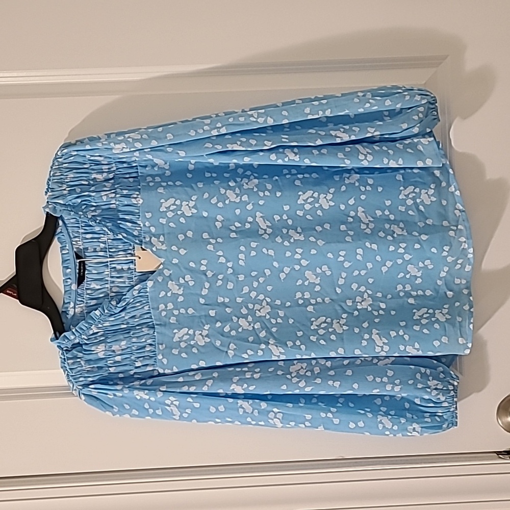 Blue floral Chiffon Blouse, L